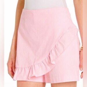 Lilly Pulitzer Faye Skort Pink and White Ruffle Seersucker Size 10